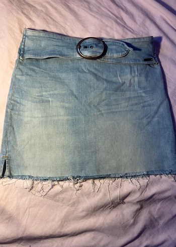 Kemer Detaylı mini Mavi Denim Etek