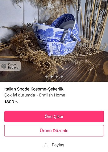 İtalyan Spode Kosome Şekerlik Seti
