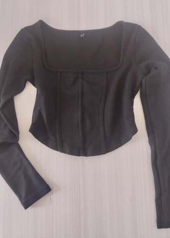 Korseli Siyah Uzun Kollu Fit Bluz