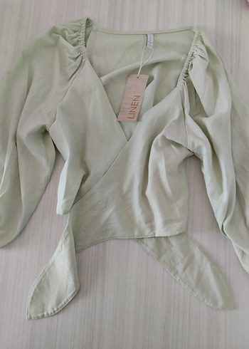 Linens Önü baglamalı cok tatlı yeşil keten ceket