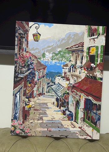 Renkli Sokak ve Deniz Manzaralı Tablo