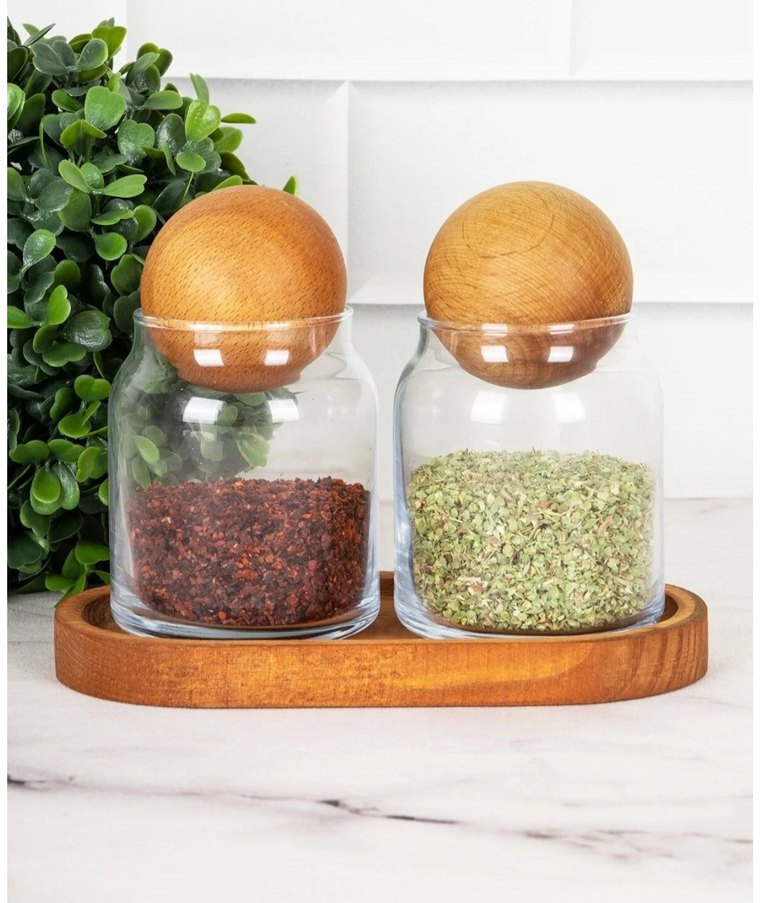 Ahşap Kapaklı Cam Baharatlık Seti - Görsel 2