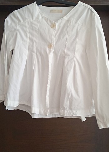 Kız Çocuk Beyaz Keten Düğmeli Bluz - Görsel 4