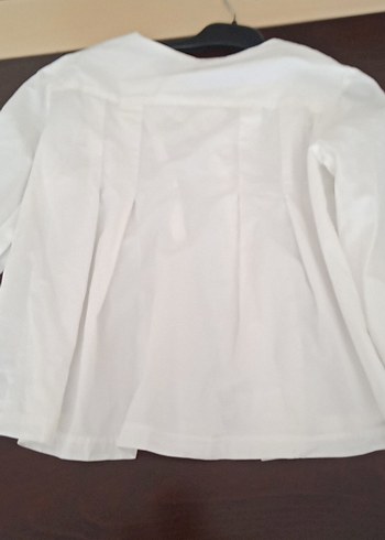 Kız Çocuk Beyaz Keten Düğmeli Bluz - Görsel 3