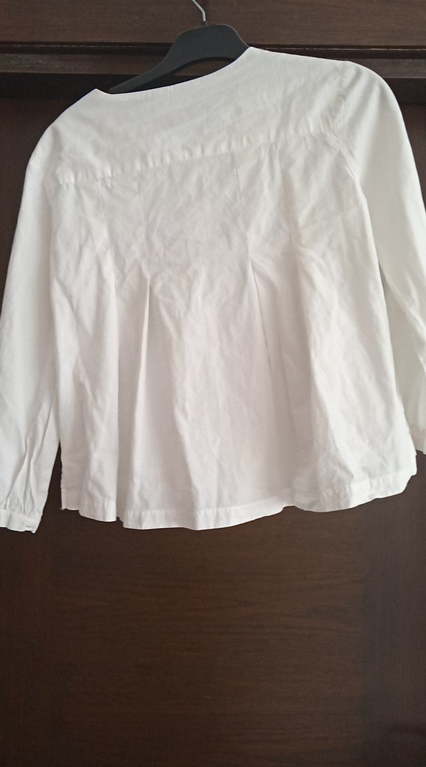 Kız Çocuk Beyaz Keten Düğmeli Bluz - Görsel 5