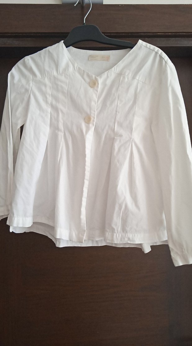 Kız Çocuk Beyaz Keten Düğmeli Bluz - Görsel 4