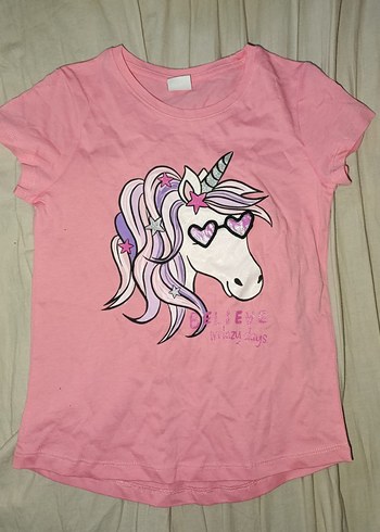 Kız Çocuk Pembe Unicorn Baskılı Tişört