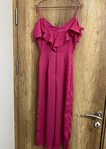 Pembe Uzun Volanlı İnce Askılı Tulum - Görsel 2