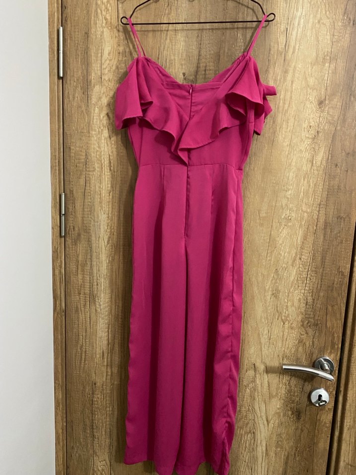 Pembe Uzun Volanlı İnce Askılı Tulum - Görsel 2