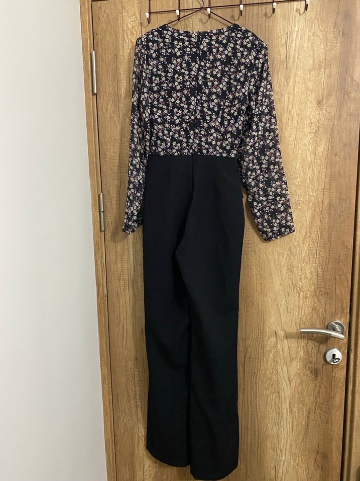 Uzun Kollu Siyah Kadın Tulum - Görsel 2