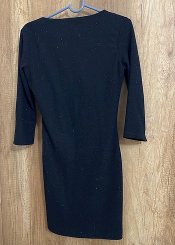 Siyah Simli V Yaka Midi Elbise - Görsel 2