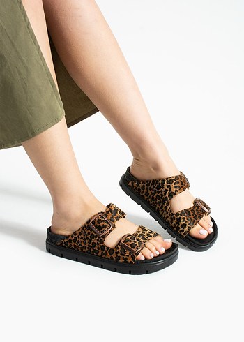 Hermes Leopar Desenli Kadın Platform Terlik