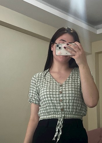 Gri Ekose V Yaka Transparan Bluz - Görsel 4