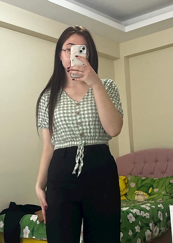 Gri Ekose V Yaka Transparan Bluz - Görsel 2