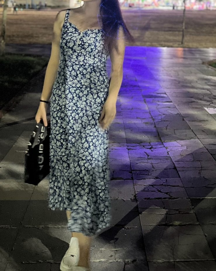 Mavi Bağcıklı Midi Elbise - Görsel 2