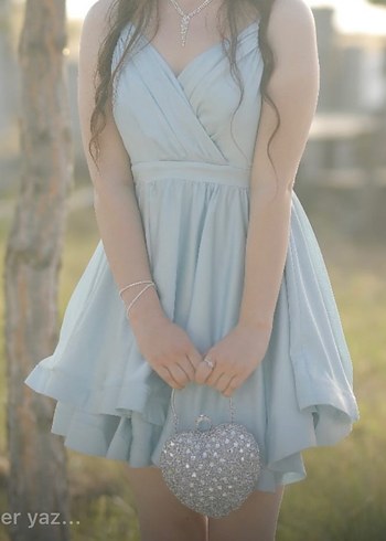 Mavi Drapeli Mini Mezuniyet Elbisesi - Görsel 2