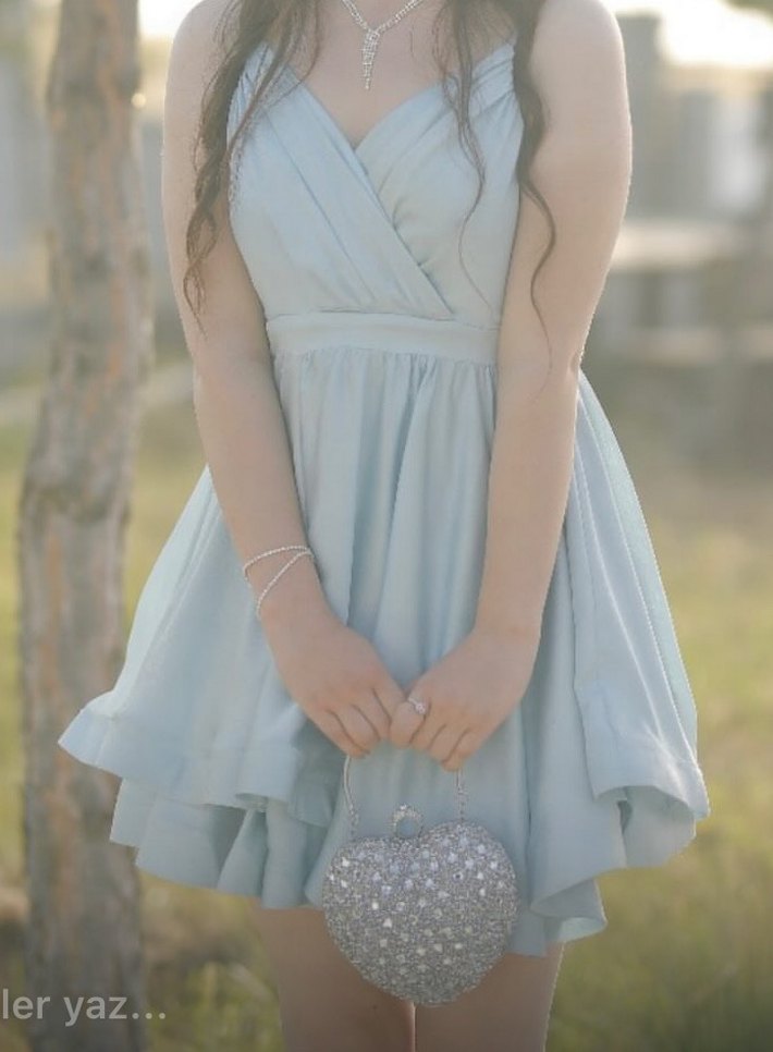 Mavi Drapeli Mini Mezuniyet Elbisesi - Görsel 2