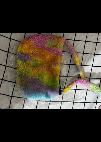 Renkli Bağlama Desenli Kadın Peluş Çanta