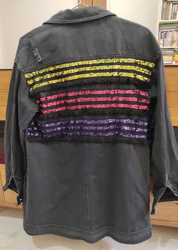 Siyah Oversize Düğmeli Denim Ceket - Görsel 2