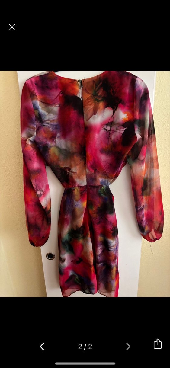 Kadın Çok Renkli Uzun Kollu Drapeli Elbise - Görsel 2