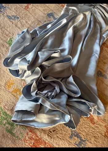 Drapeli Straplez Uzun Gri Abiye Elbise - Görsel 4