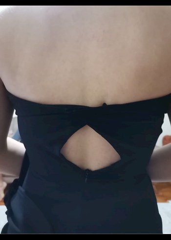 Siyah Straplez Uzun Elbise Yırtmaçlı - Görsel 3