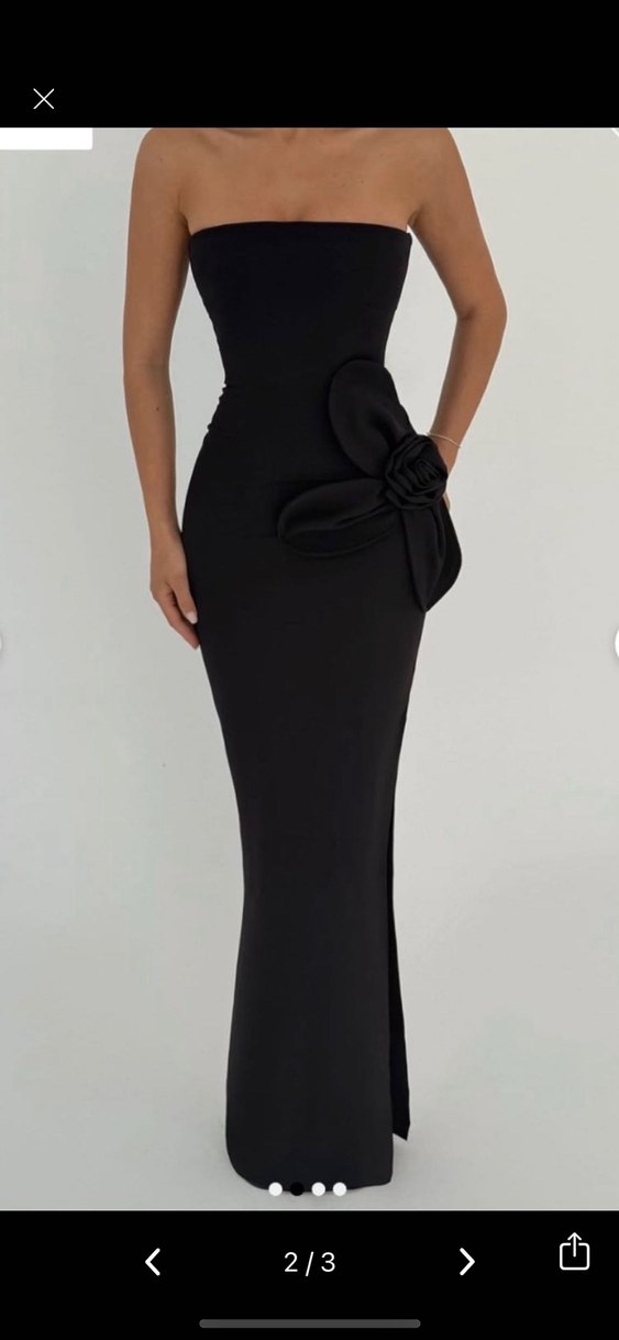 Siyah Straplez Uzun Elbise Yırtmaçlı - Görsel 2