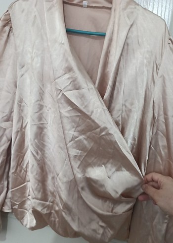 Bej Drapeli V Yaka Kadın Bluz - Görsel 2