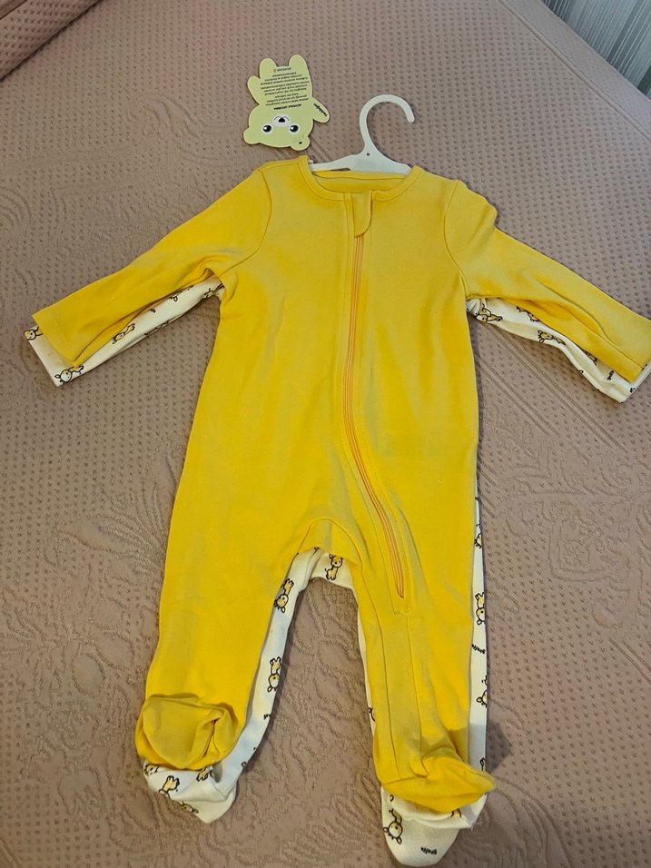 Sarı Baskılı Fermuarlı Bebek Tulumu - Görsel 2