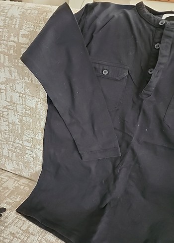 Düğmeli Siyah Erkek Keten Gömlek - Görsel 3