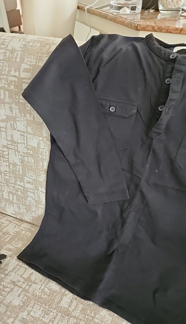 Düğmeli Siyah Erkek Keten Gömlek - Görsel 3