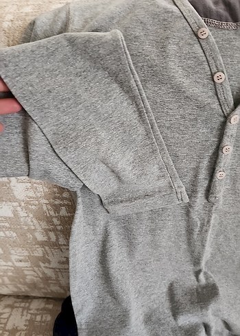 Gri Düğmeli Erkek Keten Sweatshirt - Görsel 2