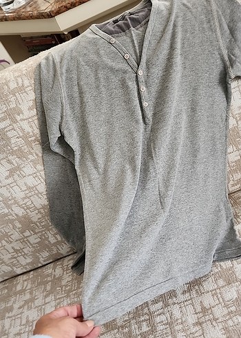 Gri Düğmeli Erkek Keten Sweatshirt - Görsel 4