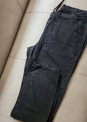 Mavi siyah bagcikli Kadın Denim Pantolon