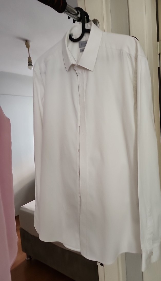 Düğmeli Beyaz Erkek uzun Kollu Gömlek - Görsel 3