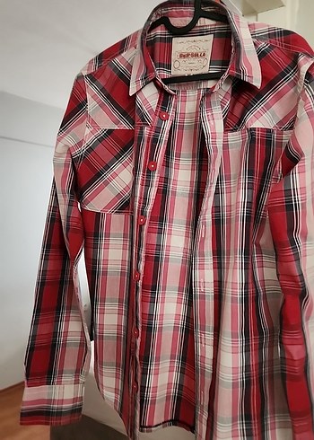 Kırmızı Ekose Uzun Kollu Düğmeli erkek Gömlek - Görsel 6