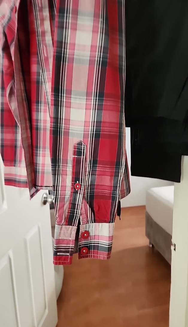 Kırmızı Ekose Uzun Kollu Düğmeli erkek Gömlek - Görsel 4