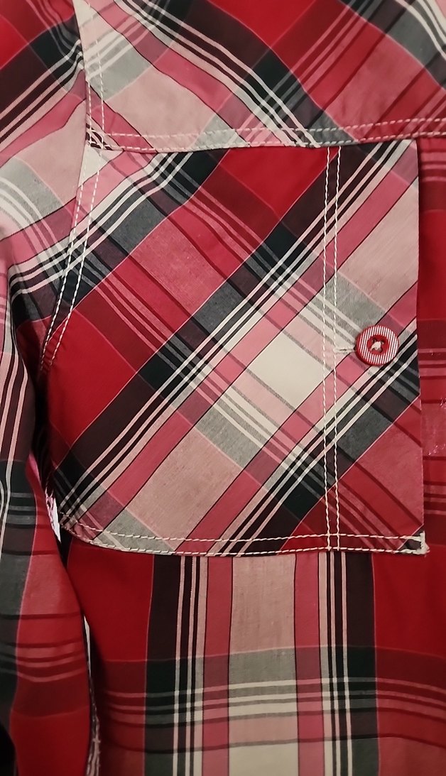 Kırmızı Ekose Uzun Kollu Düğmeli erkek Gömlek - Görsel 2