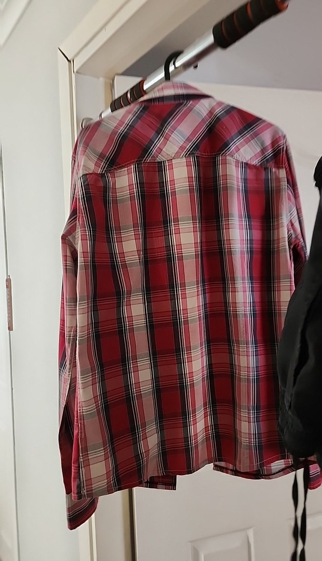 Kırmızı Ekose Uzun Kollu Düğmeli erkek Gömlek - Görsel 5