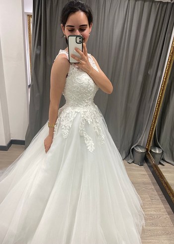 Beyaz Straplez A Kesim Gelinlik - Görsel 5