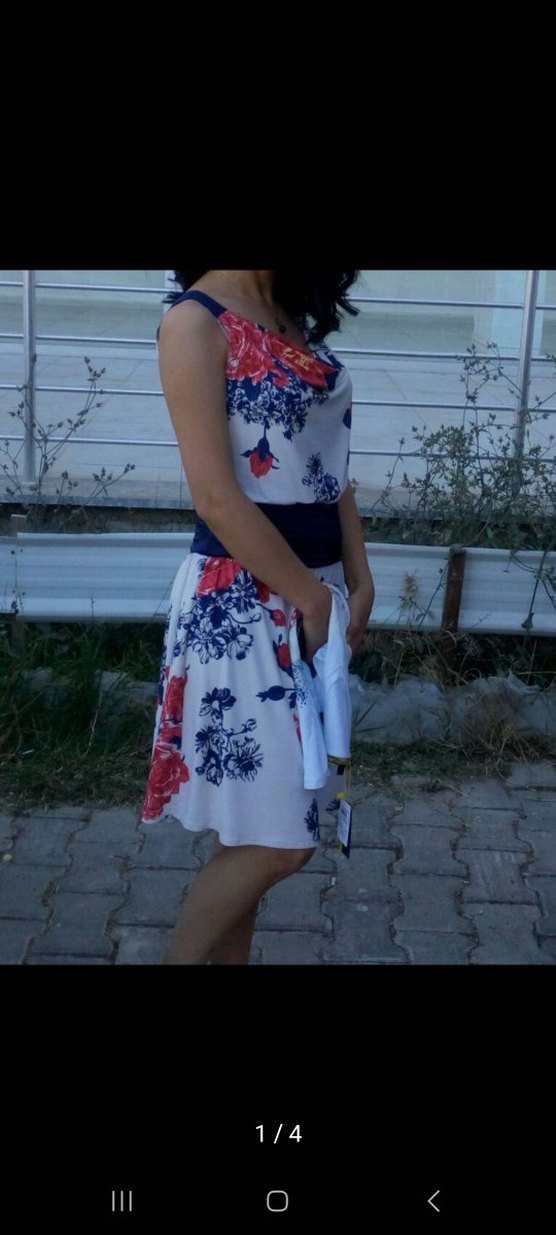 Adil Işık Beyaz Desenli saten elbise - Görsel 4