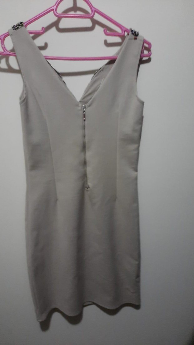 yakası boncuk işleme detayli v yaka şık ve zarif mini elbise - Görsel 5