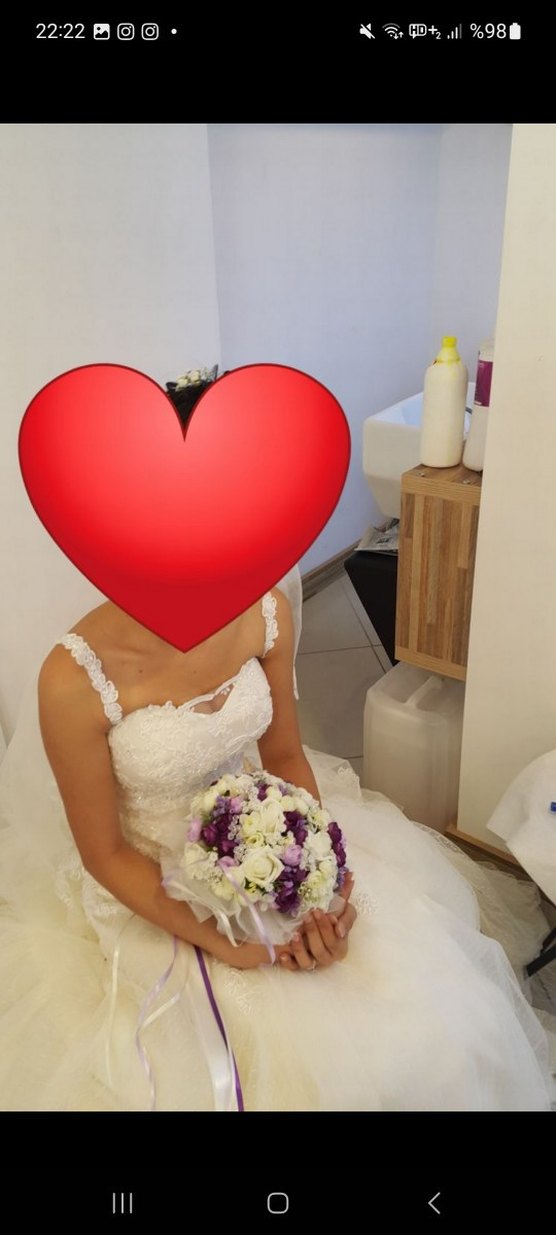 Dantel Detaylı kalp Yakalı kirik Beyaz A Kesim Gelinlik - Görsel 2