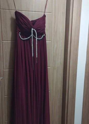 Bordo Drapeli Uzun Abiye Elbise
