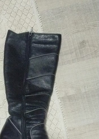 Deri Fermuarlı Stiletto Topuklu Dizüstü Siyah Bot