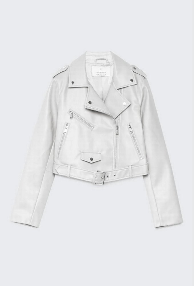 Beyaz Deri Kemerli Kadın Ceket - Görsel 2