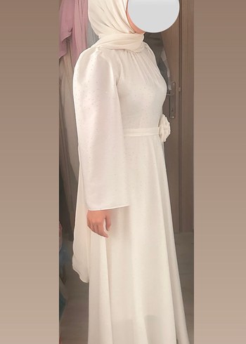 Abiye Uzun Kollu Drapeli Beyaz Nikah Elbisesi