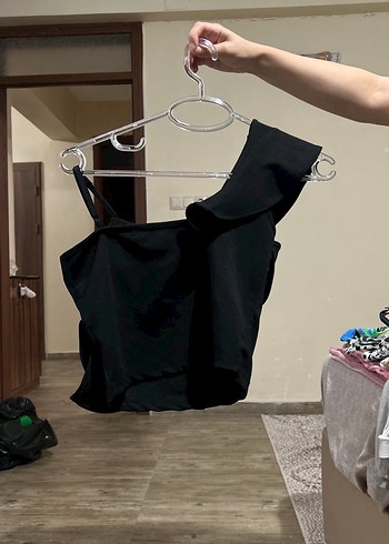 m Beden siyah Renk Siyah Drapeli Askılı Crop Top