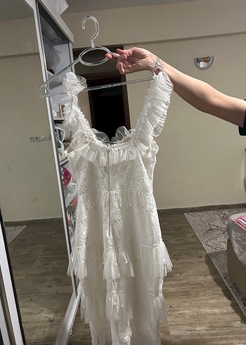 Beyaz Bohem Mini Gelinlik
