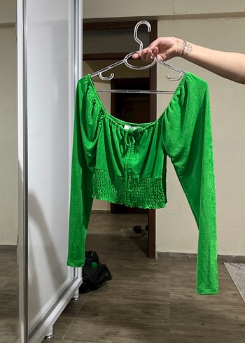 Yeşil Uzun Kollu Bağlamalı Bluz